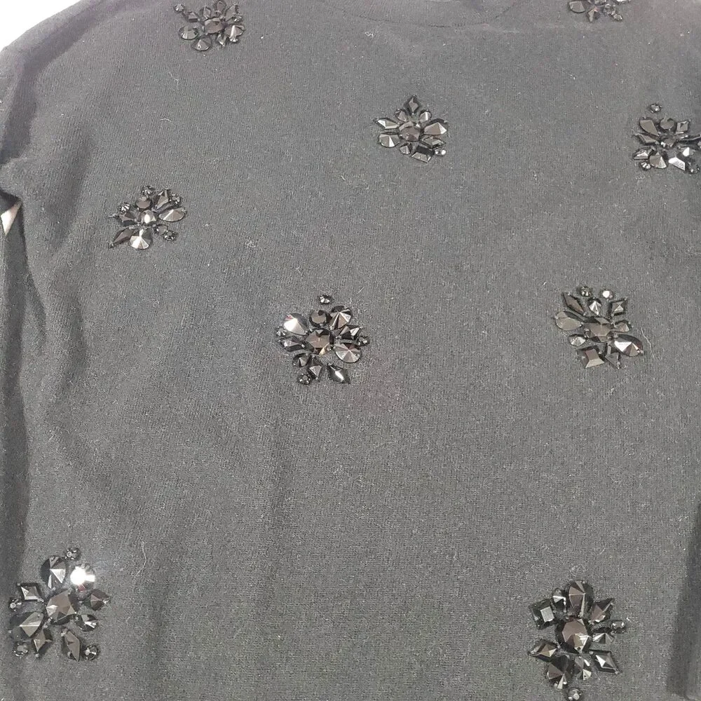 Wool jewel Beaded Sweater Kate Spade M Black Live Colorfully Holiday Career Wear